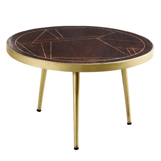 Dreka Round Wooden Coffee Table In Dark Gold