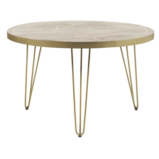 Dreka Round Wooden Dining Table In Light Gold