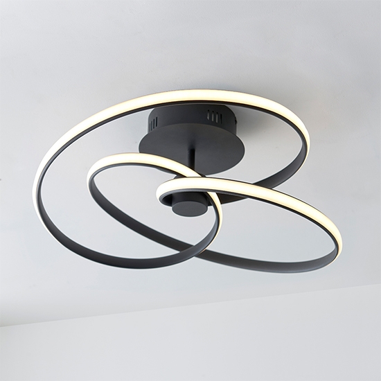 Dune Led Semi Flush Ceiling Light In Textured Black With White Diffuser