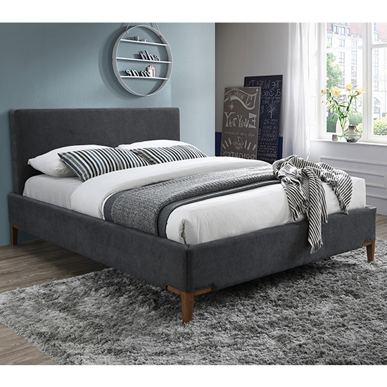 Durban Fabric Upholstered Double Bed In Dark Grey