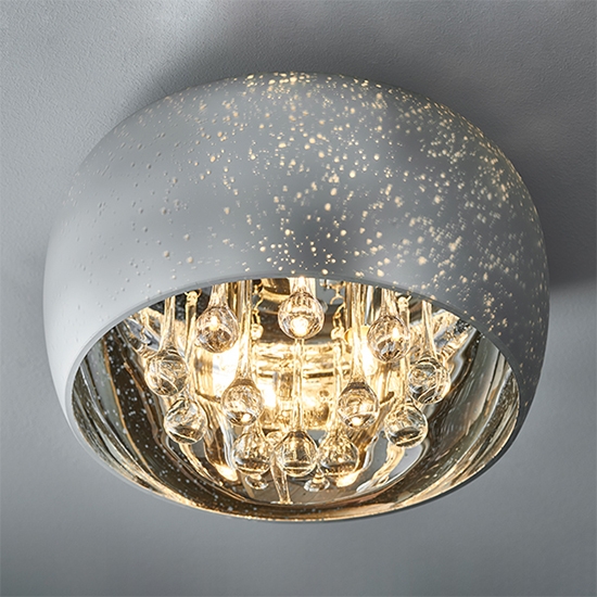 Eclipse 3 Lights Flush Ceiling Light With Reflective Chrome Electro Plated Glass
