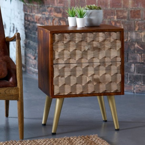 Edison Wooden Side Table In Dark Walnut With 2 Drawers