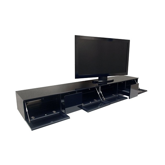 Element Tv Stand In Black With 4 Glass Doors