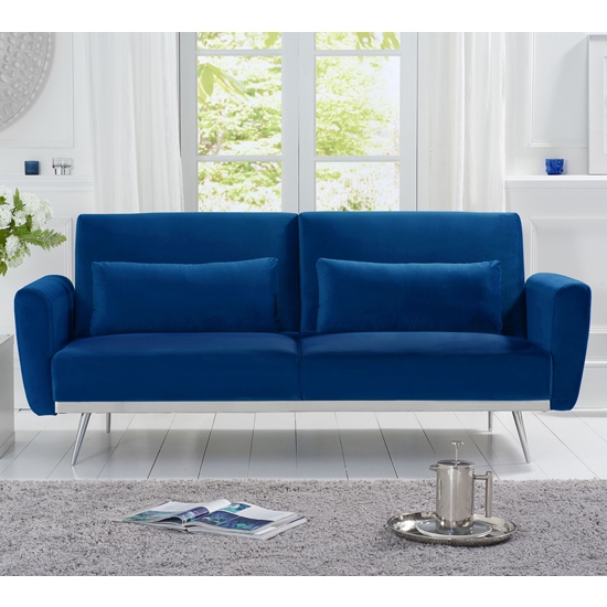 Elissia Velvet Upholstered Sofa Bed In Blue