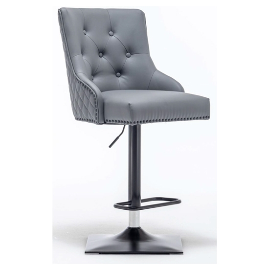 Elizabeth Round Knocker Faux Leather Bar Chair In Grey