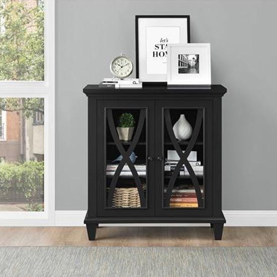 Ellington Wooden Display Cabinet In Black With 2 Doors