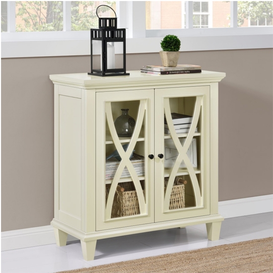 Ellington Wooden Display Cabinet In Ivory With 2 Doors