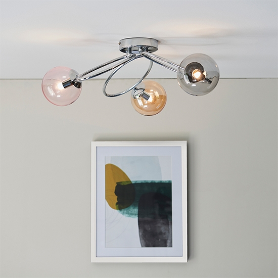 Ellipse Tinted Glass Shades 3 Lights Semi Flush Ceiling Light In Chrome
