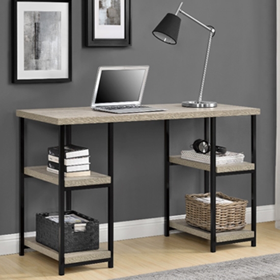 Elmwood Double Pedestal Wooden Computer Desk In Distressed Grey Oak