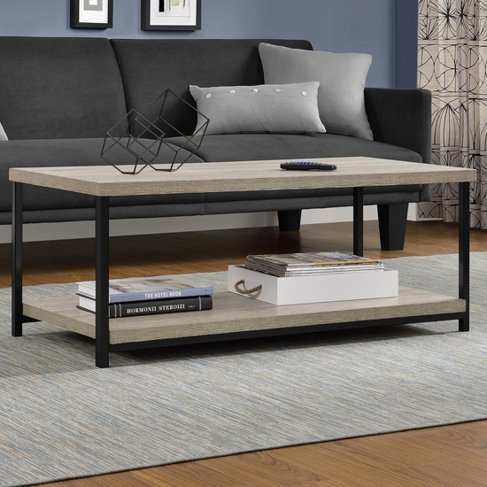 Elmwood Wooden Coffee Table In Distressed Grey Oak