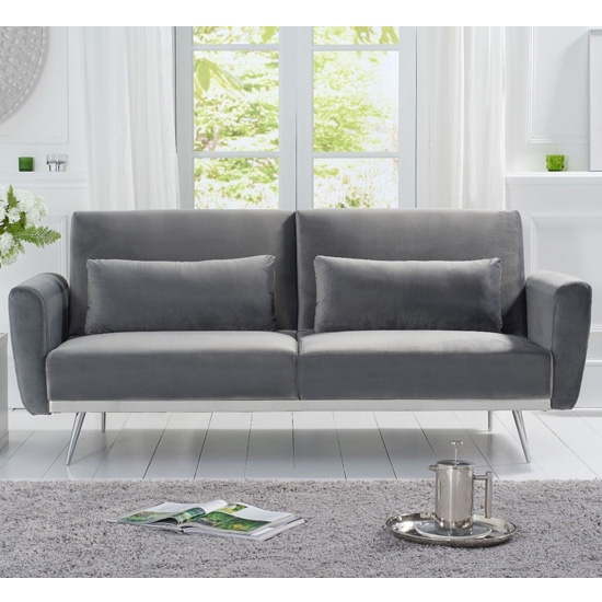 Elsa Velvet Upholstered Sofa Bed In Grey