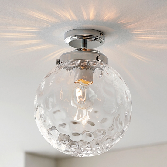 Elston Clear Glass Dimpled Shade Flush Ceiling Light In Chrome