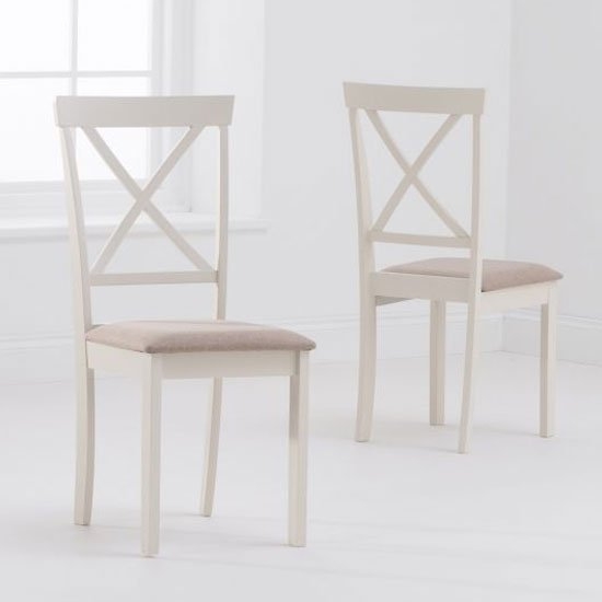 Elstree Cream Solid Hardwood Dining Chairs With Fabric Padded Seat In Pair