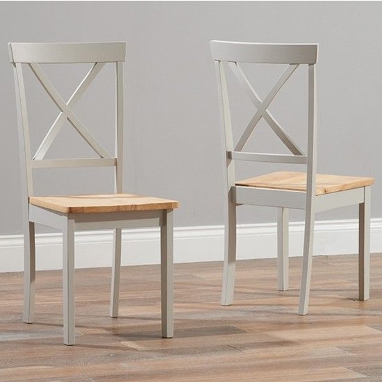Elstree Oak And Grey Solid Hardwood Dining Chairs In Pair