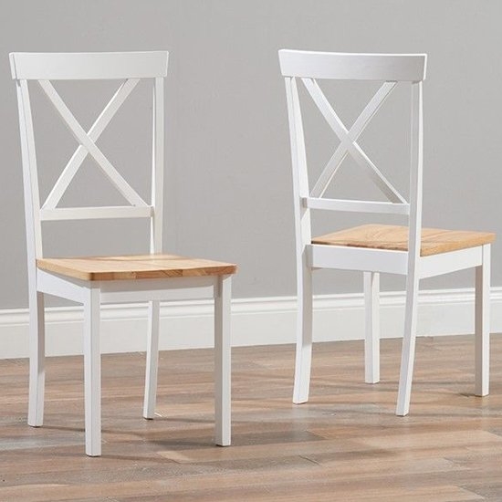 Elstree Oak And White Solid Hardwood Dining Chairs In Pair