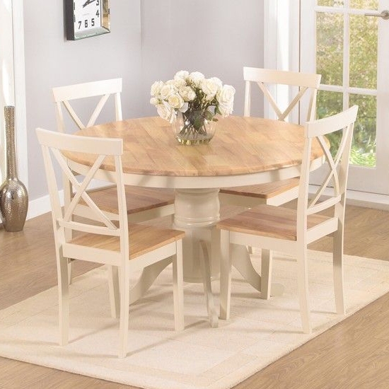 Elstree Round 120cm Dining Set With 4 Chairs In Oak And Cream