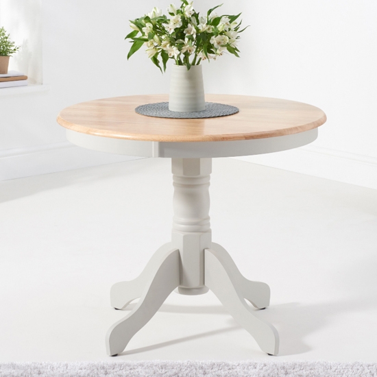 Elstree Round Wooden Dining Table In Oak And Grey