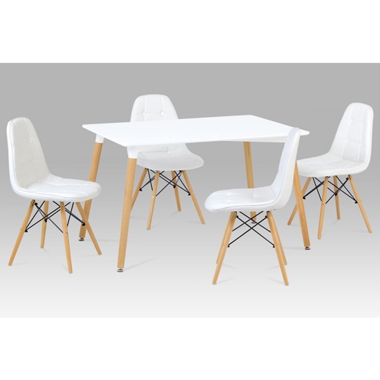 Emery Wooden Dining Set In White With 4 Chairs