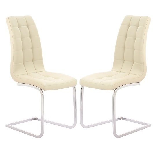 Enzo Cream Faux Leather Dining Chair In Pair