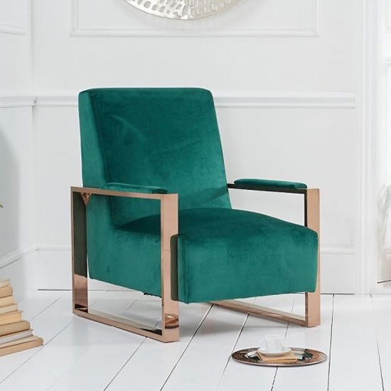 Erica Green Velvet Bedroom Chair With Rose Gold Metal Legs