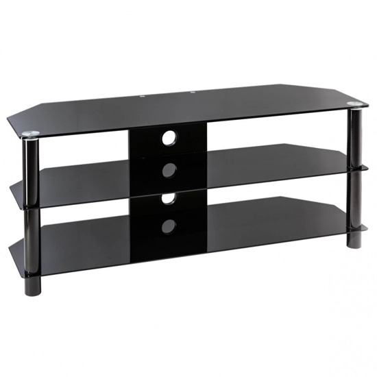 Essentials Extra Large Glass Tv Stand In Black With Glass Shelves