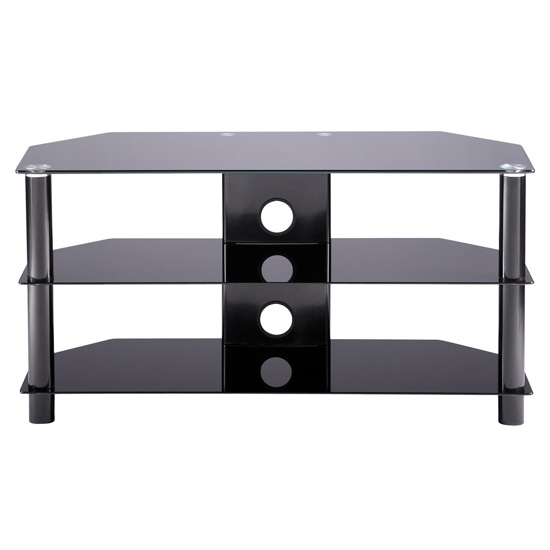 Essentials Large Glass Tv Stand In Black With Glass Shelves