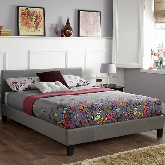 Evelyn Fabric Upholstered King Size Bed In Steel