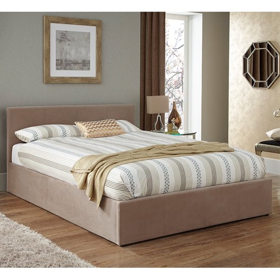 Evelyn Fabric Upholstered Storage Double Bed In Latte