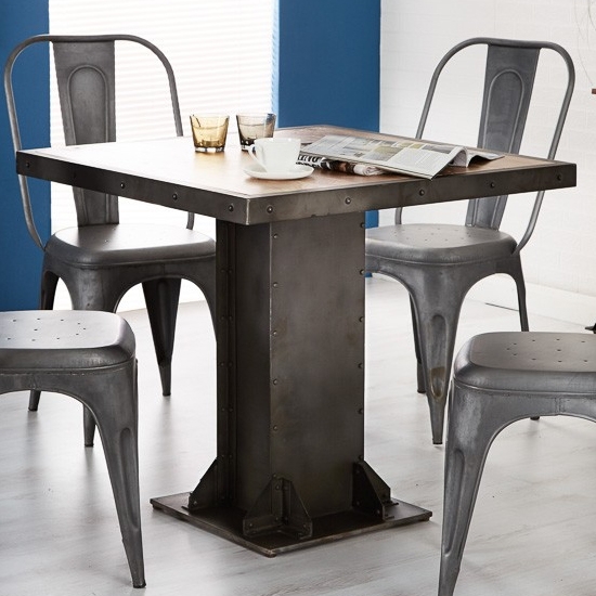 Evoke Square Metal Dining Table In Reclaimed Metal