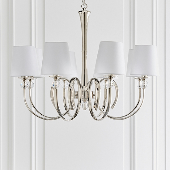 Fabia 8 Lights Ceiling Pendant Light In Polished Nickel With Vintage White Shades