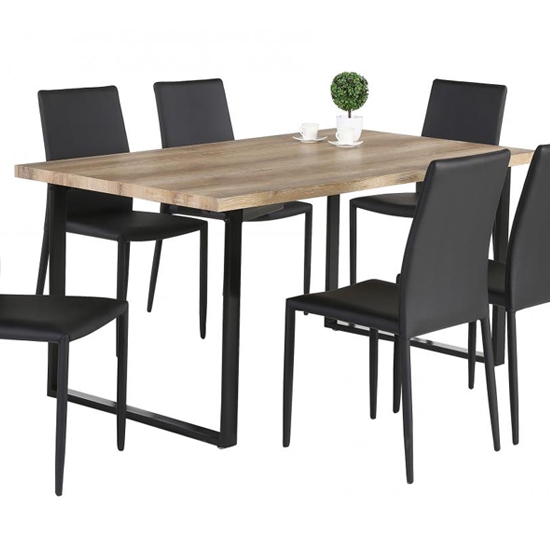 Felix Wooden Dining Table In Natural With Black Metal Legs