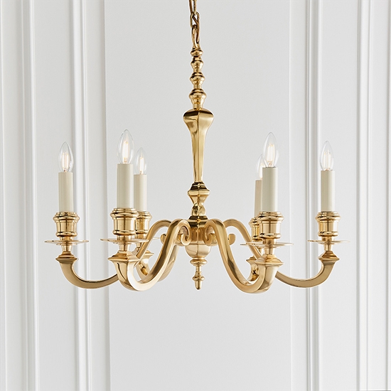 Fenbridge Gloss Cream 6 Lights Ceiling Pendant Light In Solid Brass