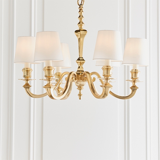 Fenbridge Vintage White Silk 6 Lights Ceiling Pendant Light In Solid Brass