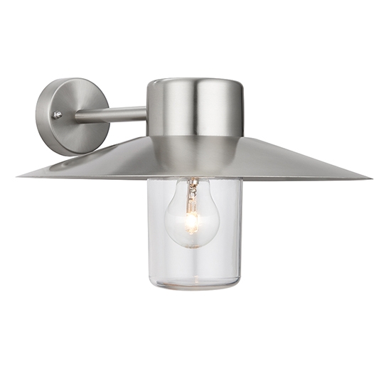 Fenwick Clear Glass Shade Wall Light In Polished Stainless Steel