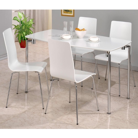 Fiji Rectangular Wooden Dining Set In White High Gloss With 4 Chairs