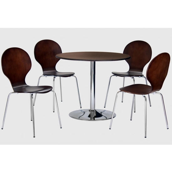 Fiji Round Dining Set In Walnut With 4 Round Chairs