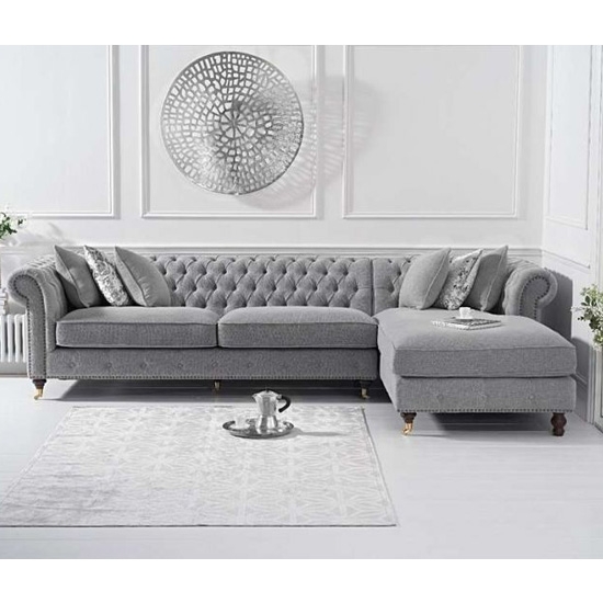 Fiona Chesterfield Linen Right Facing Chaise Corner Sofa In Grey