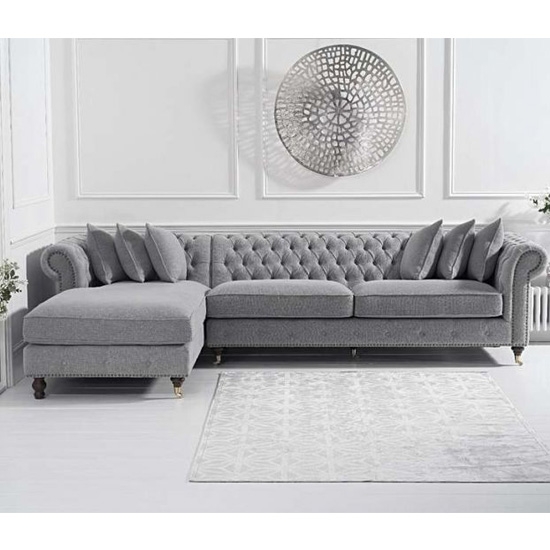Fiona Chesterfield Linen Left Facing Chaise Corner Sofa In Grey
