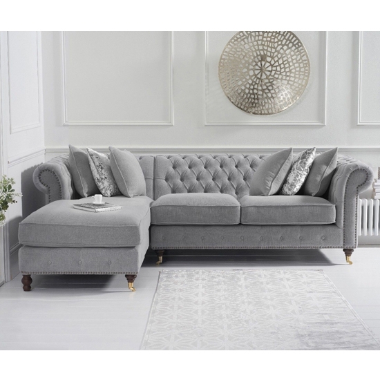 Fiona Left Facing Linen Fabric Upholstered Corner Chaise Sofa In Grey