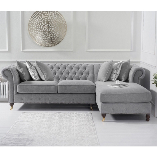 Fiona Linen Fabric Upholstered Right Facing Chaise Sofa In Grey