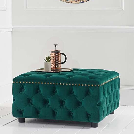 Fiona Square Velvet Upholstered Footstool In Green