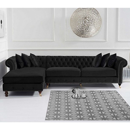 Fiona Velvet Left Facing Chesterfield Corner Chaise Sofa In Black