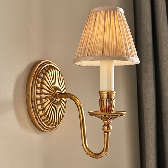 Fitzroy Beige Shade Single Wall Light In Solid Brass