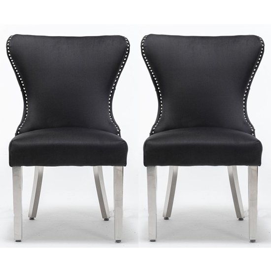 Florence Black Button Back Velvet Dining Chair In Pair