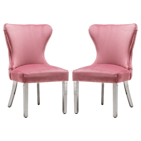 Florence Button Back Blush Pink Velvet Upholstered Dining Chairs In Pair