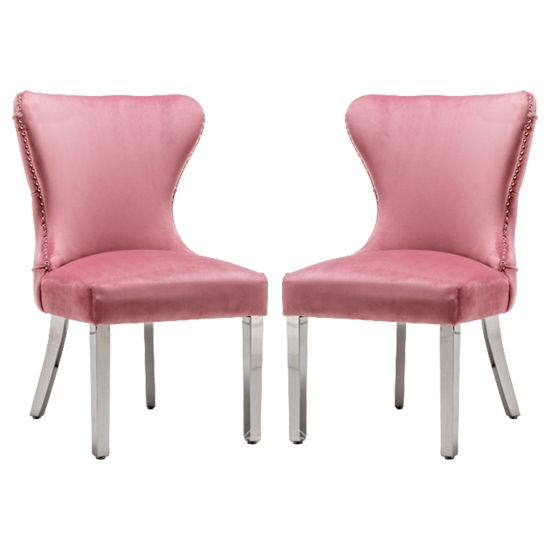 Florence Button Back Blush Pink Velvet Upholstered Dining Chairs In Pair