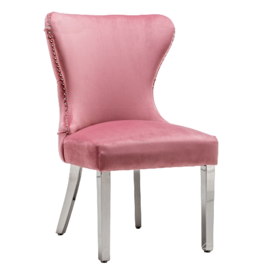 Florence Button Back Velvet Upholstered Dining Chair In Blush Pink