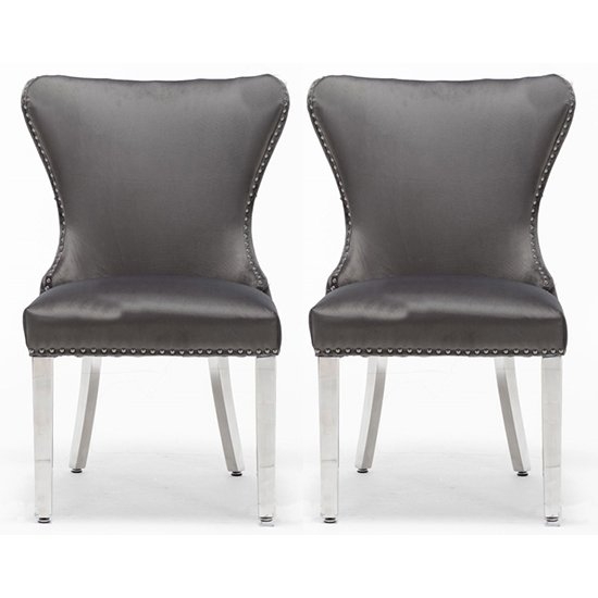 Florence Dark Grey Button Back Velvet Dining Chair In Pair