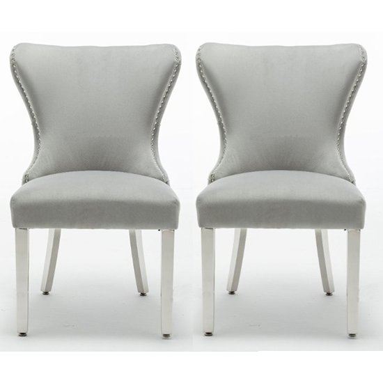 Florence Light Grey Button Back Velvet Dining Chair In Pair