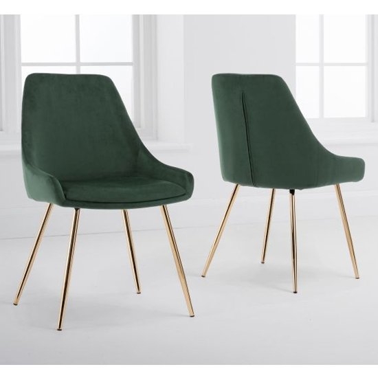 Florida Green Velvet Dining Chairs In Pair With Gold Legs